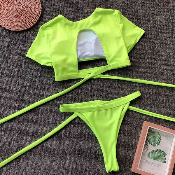 

2021 crop thong leopard swimsuit women high leg cut swimwear female brazil bikini set wrap around bathing suiting