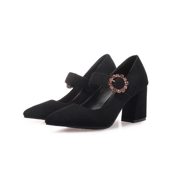 

dress shoes oversized pointed thick heel decorative single ladies high heels women woman pumps, Black