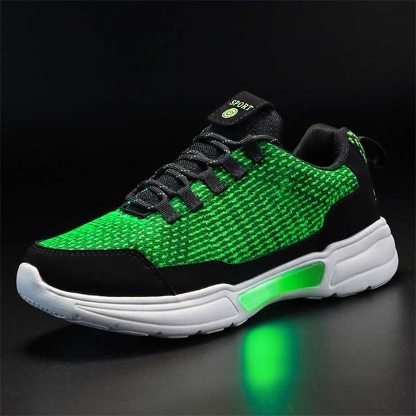 Teios Tênis Led Shoes Fiber ópticos para meninas meninos homens mulheres usb carregando luz sapato para adulto brilhando sneaker rodando 211022