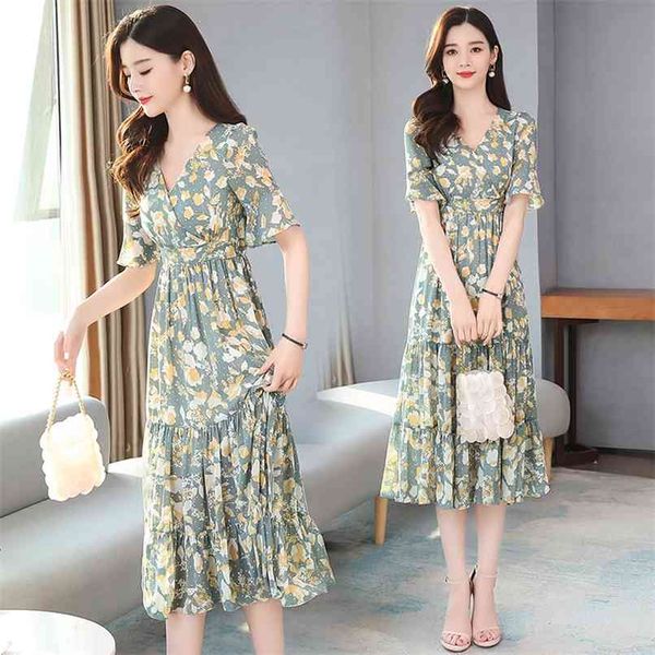 

spring summer fashion print chiffon maxi dresses plus size vintage runway midi elegant women bodycon party vestidos 210528, Black;gray
