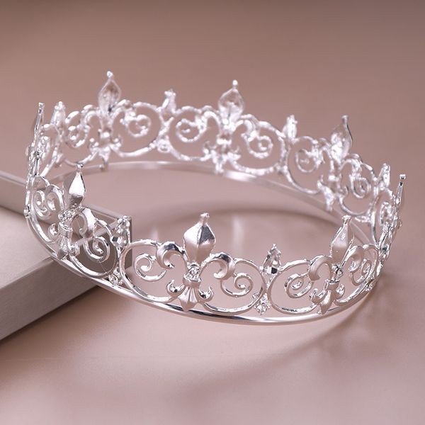 Ouro redondo coroa rei rainha casamento tiara noiva headpiece homens festa de cristal cabelo jóias casamento acessórios