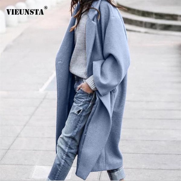 

women fashion high street solid color long overcoat autumn casual warm double-sided wool coat elegant lapel long sleeve jackets 211019, Black