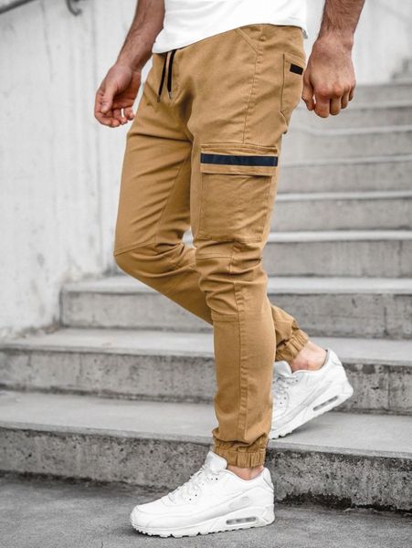 

men contrast tape flap pocket side cargo pants h6l3#, Black