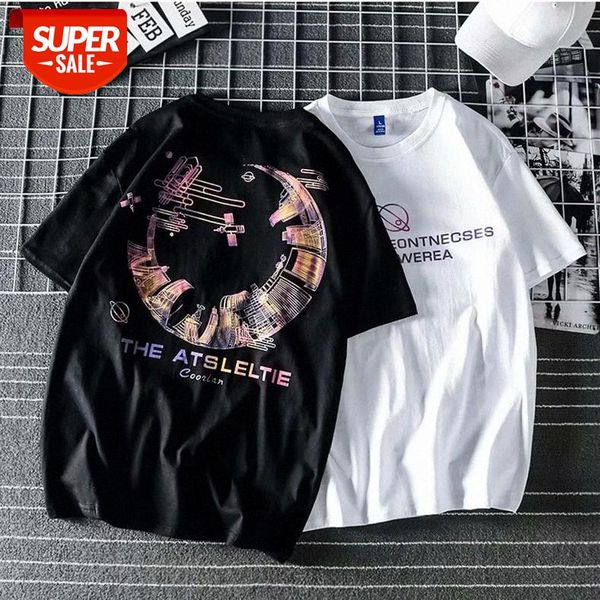 

short-sleeved t-shirt men's personality fashion ins tide loose hong kong style brand clothes trend #7i7a, White;black