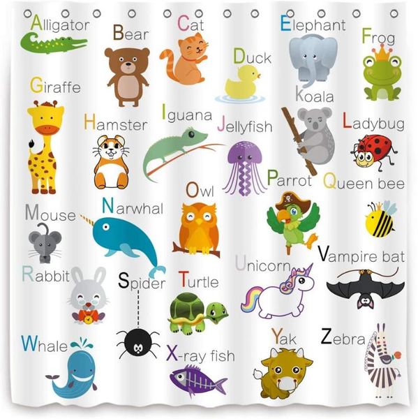 

learning alphabet shower curtain kids bathroom decor fabric panel funny teaching words curtains