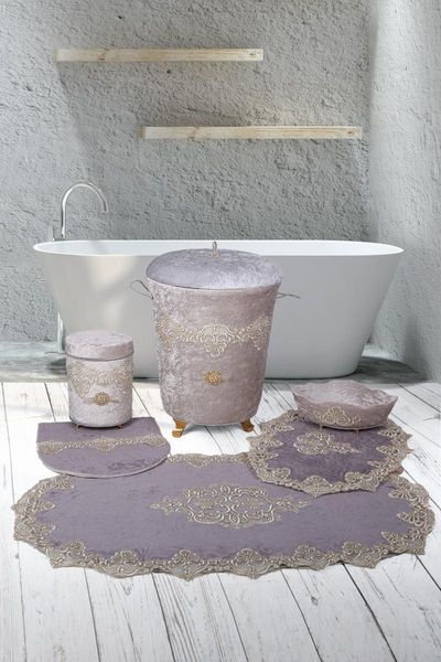 

aplique lux gray 6 piece french lacy bathroom dirty laundry basket and toilet seat aplique6prÃ§banklzset bath mats