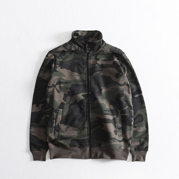 

stand wear camouflage stand collar cardigan coat men's casual terry sweater, Black