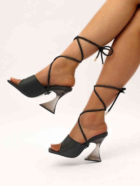 

2022 crystal high-heeled sandals women's summer heels square head transparent back strap large high-heeled shoes, Black