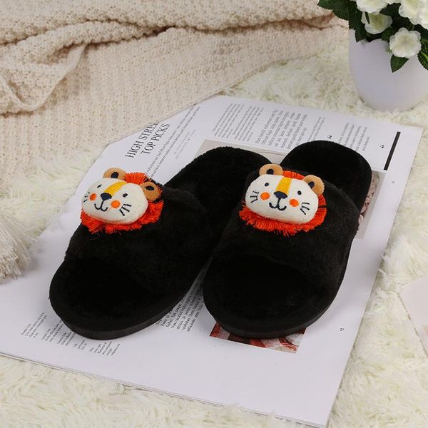 

slippers mljufee women faux fur fluffy winter short plush lion pink color fuzzy cozy home furry, Black