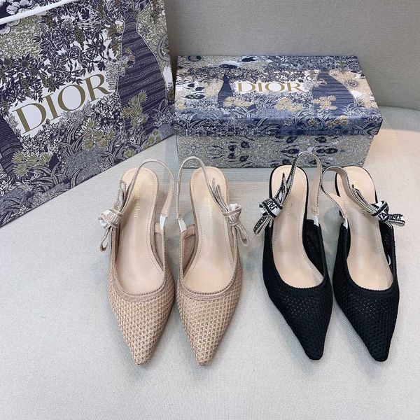 

d letter with bow cat heel sandals women's new spring hollow pointed flat shoes 6.5cm high heels[finished on june 20] zlh, Black