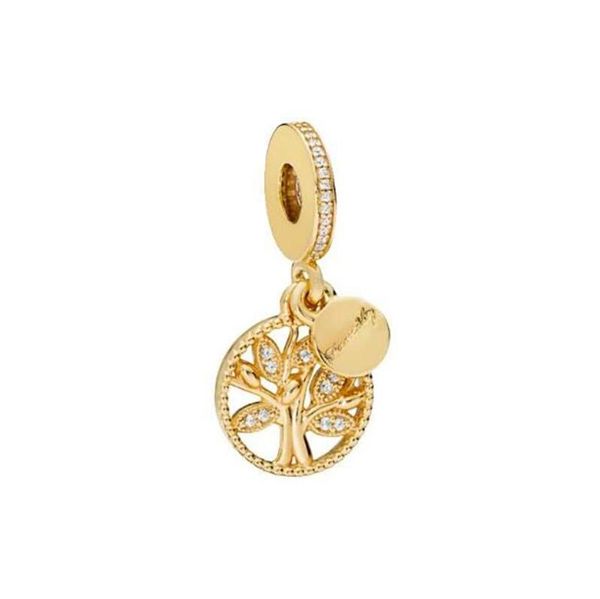 

s925 sterling silver family heritage tree hanging dangle charm pendant with 14k gold plated fit pandora for european pandora bracelet bead c, Black