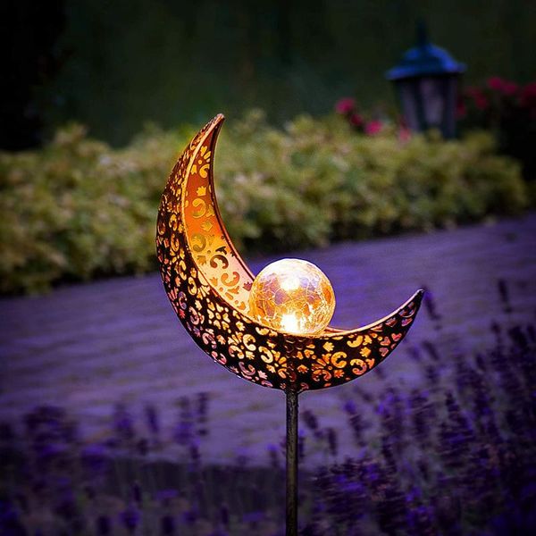 

solar ground plug outdoor landscape lamp iron art lawn light retro courtyard garden decorative projection moon/sun lanterns decorations