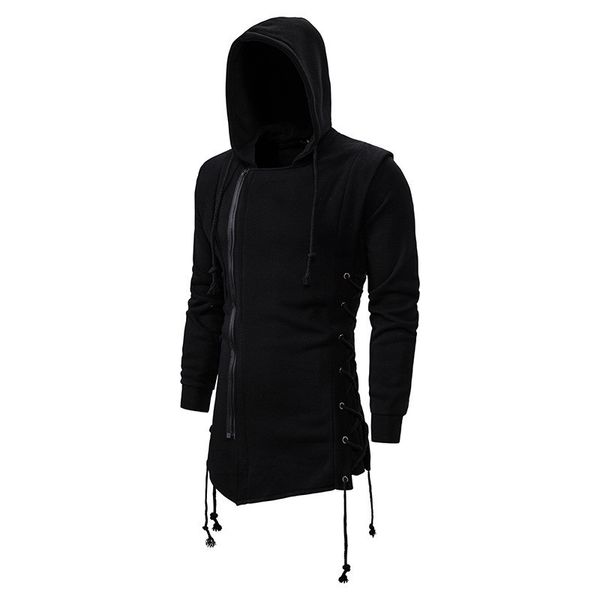 

mens designer autumn and winter solid color long coats fashion hooded collar outerwears with zipper thick winter warm gentlemen coats, Black