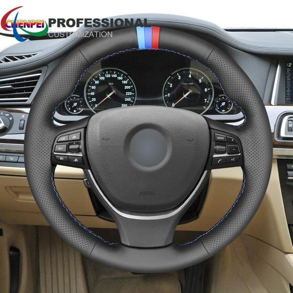 

steering wheel covers diy hand-sewn non-slip black leather car cover for f10 f11 f12 f13 f01 f02 interior accessories