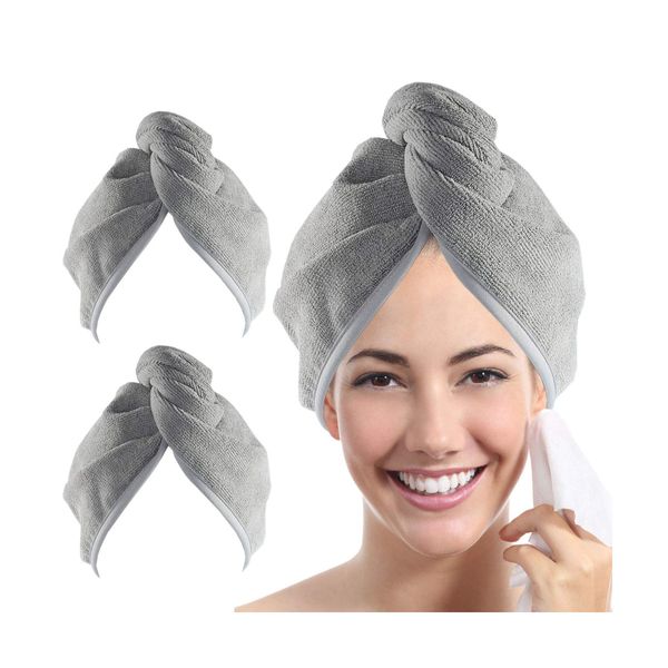 

wholesale headband microfiber coral fleece velvet bamboo charcoal waffle fiber super absorbent fast dry hair towel bath shower wraps bonnets, Silver