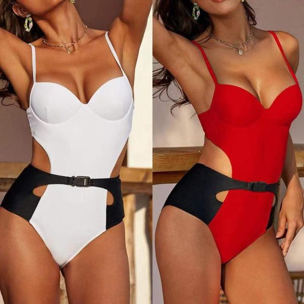 

one-piece suits belt siamese swimsuit female push up swimwear 2021 women hollow summer beach bikini suit