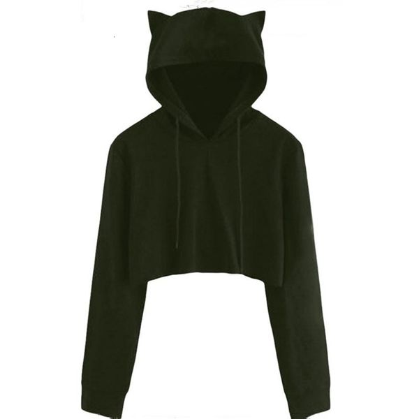 

women's hoodies & sweatshirts teen girls cute cat ear breathable trim sweatshirt crop long sleeve pullover loose moletom 65ko, Black