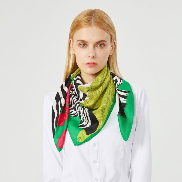 

scarves 2021 design brand women scarf fashion zebra print twill silk spring winter square hijabs ladies pashmina foulard bandana, Blue;gray