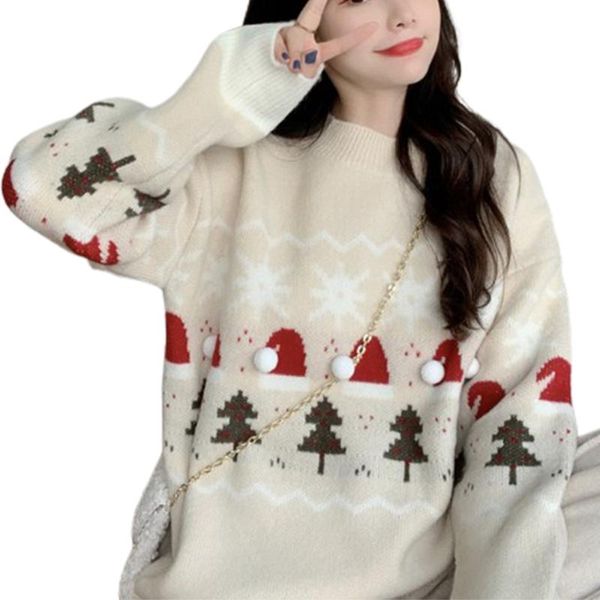 

women's sweaters winter knitting christmas cute print sweet pullover o-neck casual sweater autumn women loose pullovers, White;black