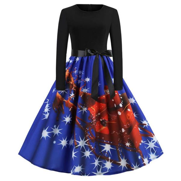 

casual dresses women's christmas style printed long sleeved cute vintage retro flower dress, Black;gray
