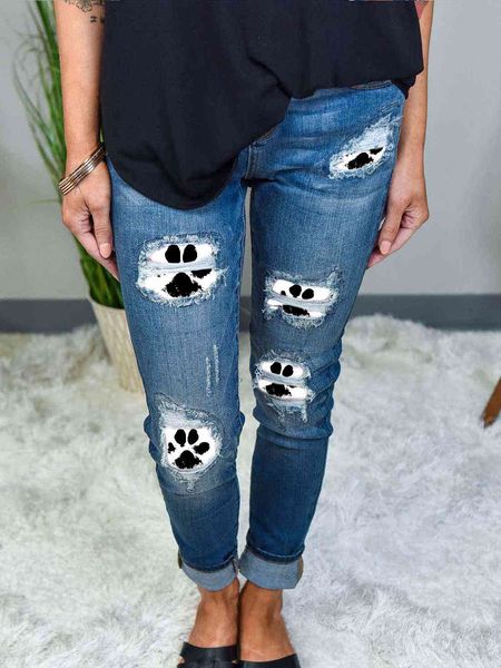 

jeans 2021 washed white stretch pants leggings pencil print women's with holes, Blue