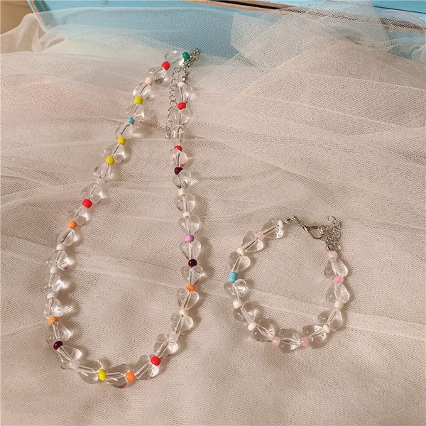 

temperament simple handmade beaded transparent love necklace korean version of ins wind love transparent bracelet female, Silver