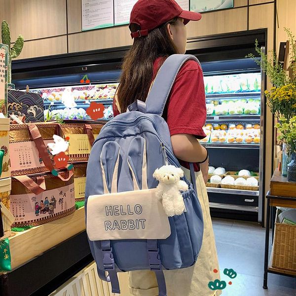 

school bags book student canvas backpack luxury panelled bag ears women kawaii cute 2021 female for teenage girls laptop
