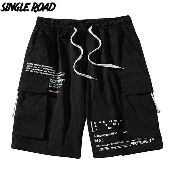

single road cargo shorts men summer side pockets short pants male hip hop japanese streetwear harajuku board for 210714, White;black
