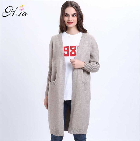 

h.sa spring long cardigans for women v neck long sleeve knitted wear pocket poncho femme korean fashion jumper 210716, White;black