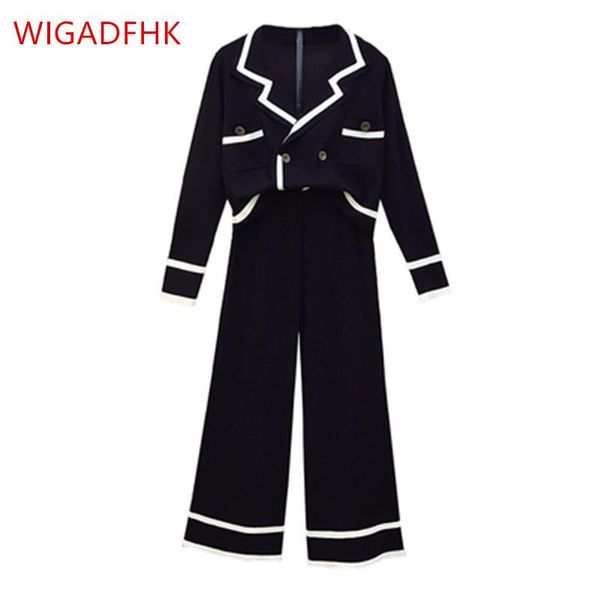 

women's tracksuits elegant ladies knitted 2-piece set fall/winter fashion sweater cardigan jacket + western style wide leg pants two-pi, Gray