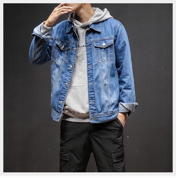 

men's jackets spring/autumn loose xl men light wash jeans jacket conventional turn-down collar bomber couple clothes lqfr, Black;brown