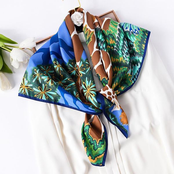 

scarves 2021 twill silk scarf fashion print shawl and wraps head band neckerchief women bandana female pashmina hijab bag, Blue;gray