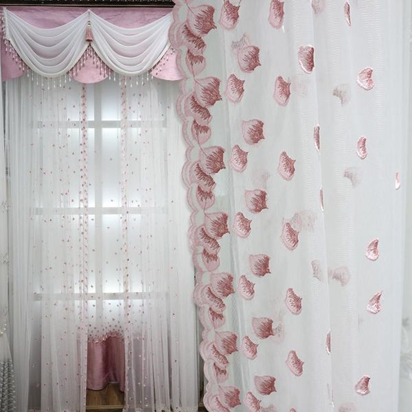 

embossed rose embroidered tulle curtain for girls bedroom living room romantic sheer voile glass door window panel ad687e & drapes