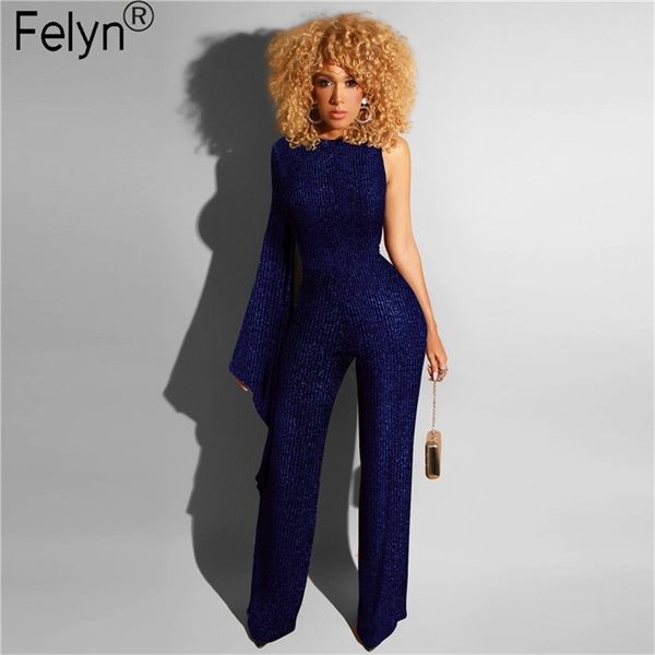 

arrival straight jumpsuits shoulder flare sleeve bright shine night club rompers, Black;white