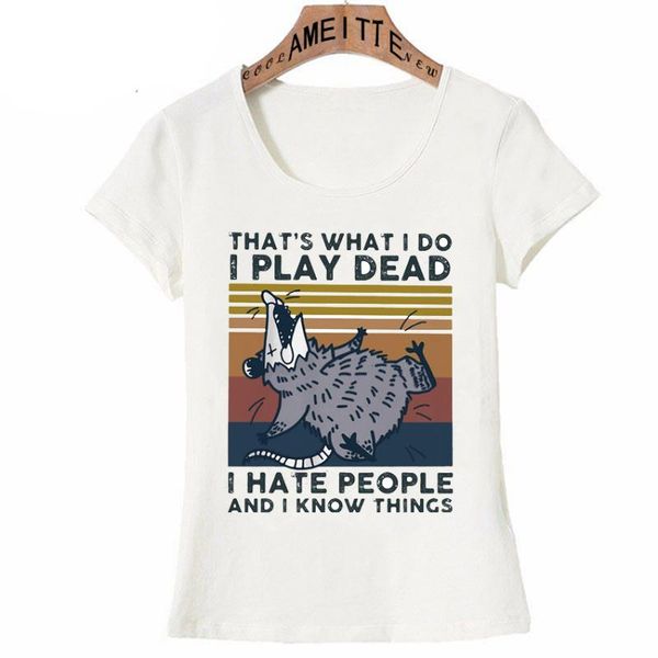 

women's t-shirt mouse that's what i do play dead hate people and know things print women short sleeve girl reteo kitten white tees