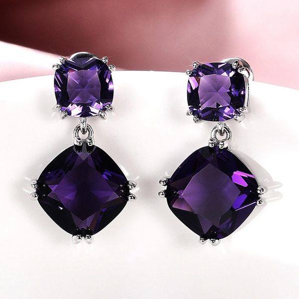 

stud bridal earrings for wedding geometric purple cubic zirconia elegant women accessories 2021 jewelry, Golden;silver
