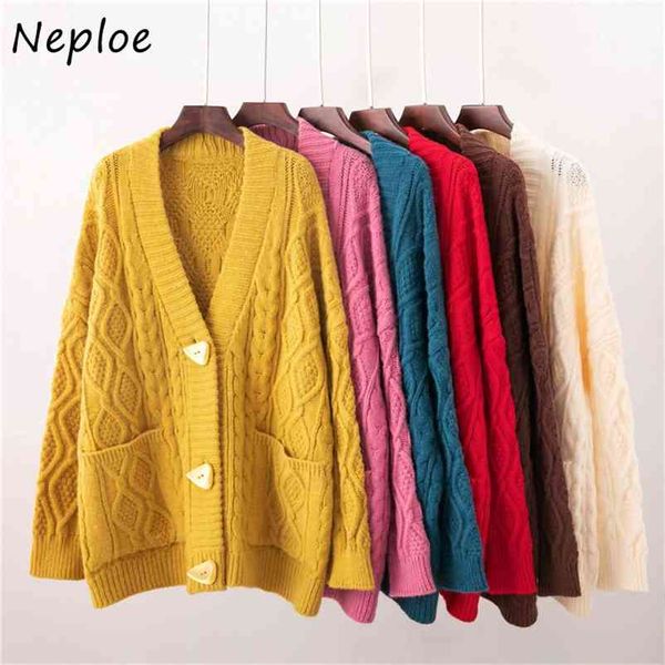 

women autumn cardigan sweater female casual loose clothes ladies twist long sleeve pockets knitted overcoats 210422, White;black