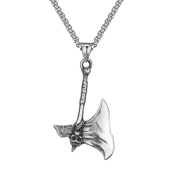 

pendant necklaces viking celtic skull tomahawk stainless steel necklace for men vintage punk gothc sweater chain men's jewely, Silver
