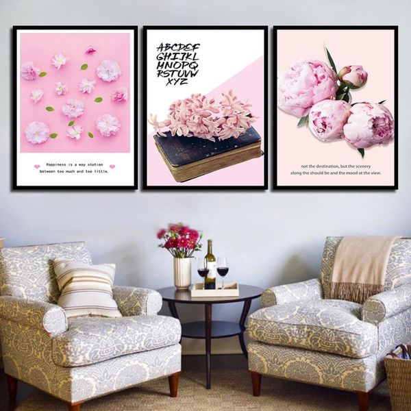 

paintings nordic style sweet poster minimalism pink rose flowers book cherry blossoms canvas wall art painting a4 prints girl room decor