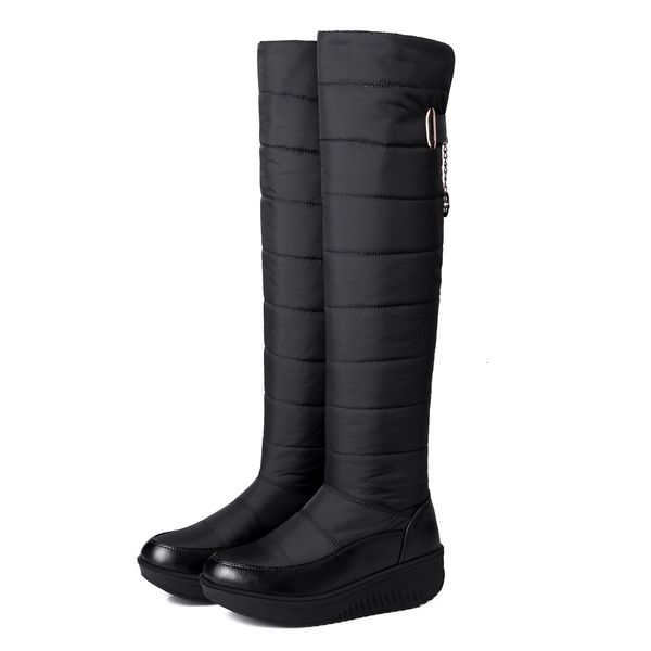 

asumer fashion thigh high on the knee snow wintr boots ladies shoes, Black