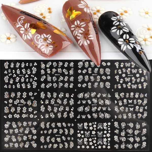 

white nail sticker embossed flowers adhesive transfer decals sliders foils wraps 3d art decorations manicure tr18011, Black