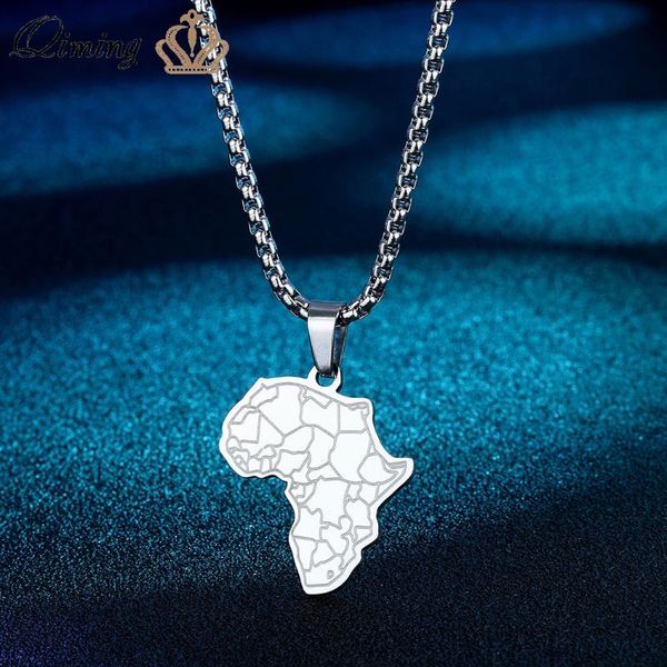 

pendant necklaces africa map with tiger face necklace for women men stainless steel jewelry african flag hip hop vintage gift, Silver
