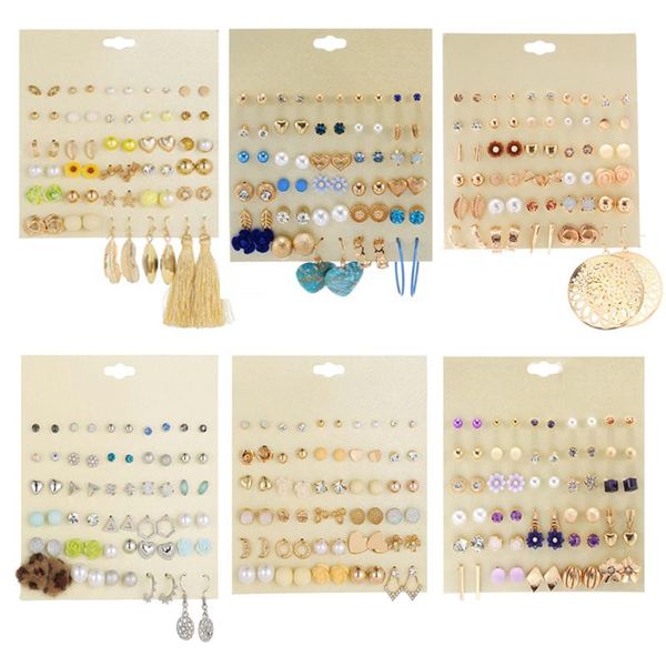 

stud 30pairs/set small pearl heart flowers earring set for women fashion jewelry accessories trendy female tassel earrings, Golden;silver