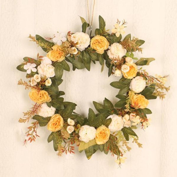 

decorative flowers & wreaths 45cm artificial peony flower wreath door with green leaves for front wedding wall home decor party