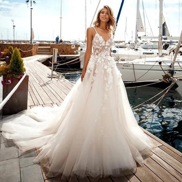 

other wedding dresses boho puffy tulle lace appliques 3d flowers bridal gowns custom made robe de soirÃ©e mariage v neck beach 20211, White