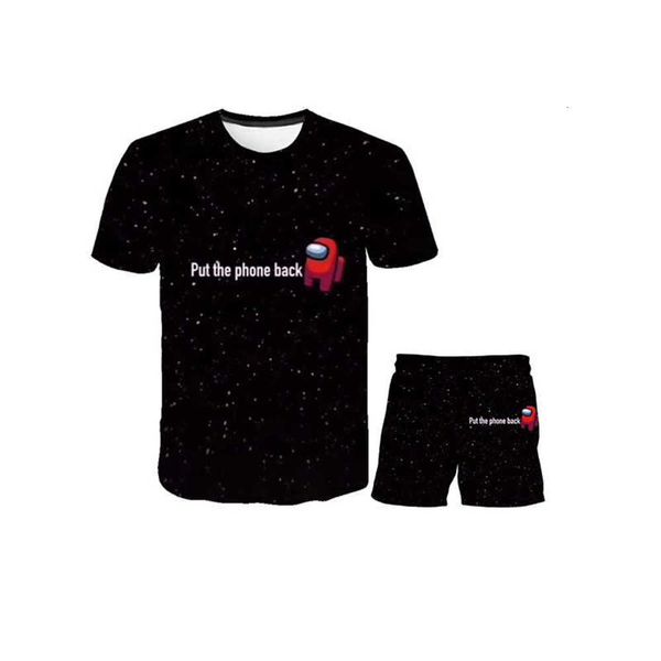 

2021 fashion children's clothing 2 pieces set 3d hong us and summer leisure sports print short sleeve t-shirt + shorts set, White