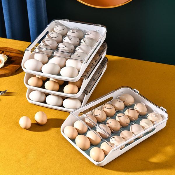 

kitchen egg tray transparent built-in silicone pad boxs organizer refrigerator storage container plastic drawer type eggs box & organization