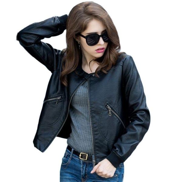 

women's jackets fashion pu biker for women o-neck zipper casual loose oversized leather jacket veste autumn coat, Black;brown