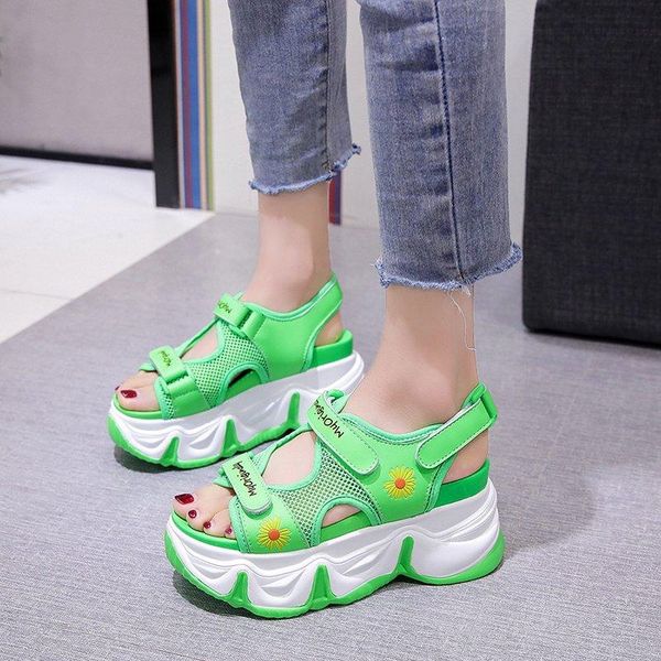 

open-toed women sport sandals wedge hollow out outdoor cool platform shoes beach summer 2021, Black