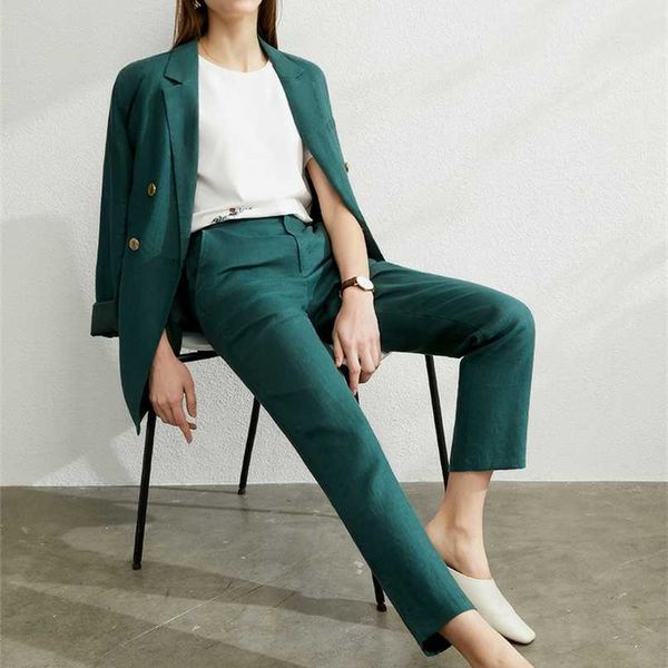 

amii minimalism autumn women set solid lapel double breasted suit coat high waist pant short female 12040051 211105, White